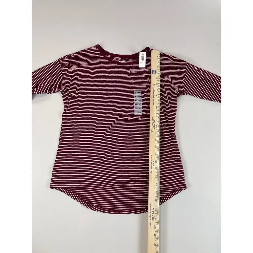 Old Navy Girls Maroon White Striped Long Sleeve Top XL Age 14 New With Tag